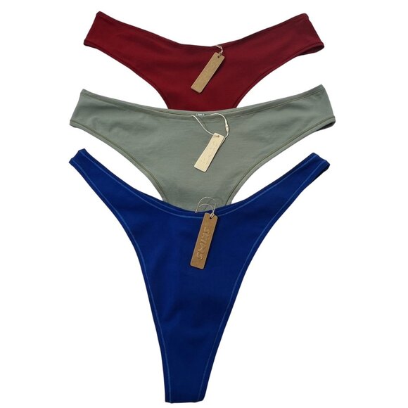 SKIMS Cotton Jersey Dipped Thong Lot of 3 Cobalt Mineral Brick 3X - Picture 1 of 13